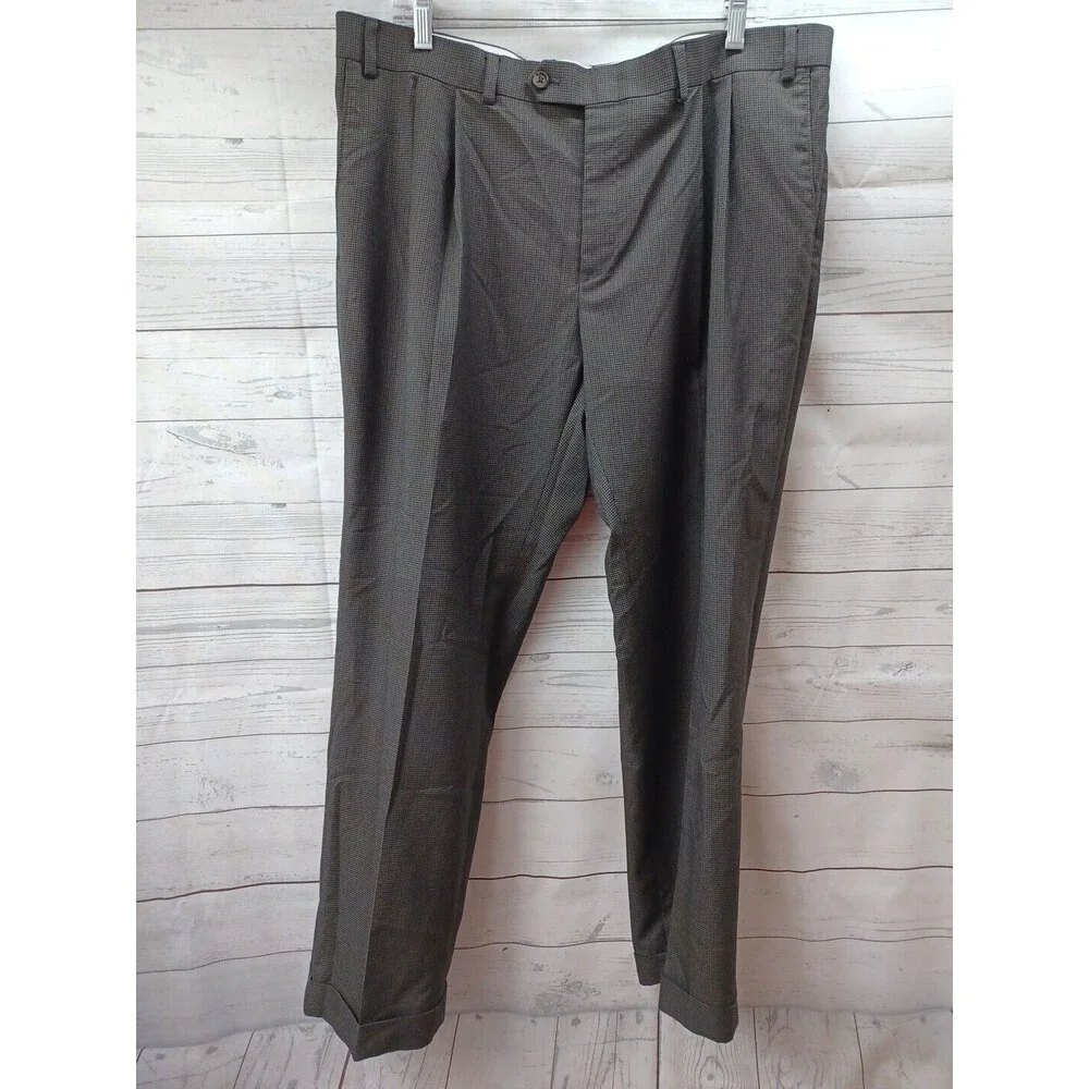 Polo Ralph Lauren Houndstooth Dess Pants  Men's Brown Pleated Sz 38W x 30L